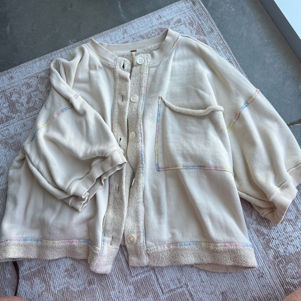Free People Cream Button Down Shirt